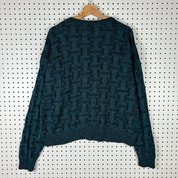 American Edition USA 90s Sweater Women's Large Chunky Knit Boxy Green Blue Multi - Picture 4 of 7